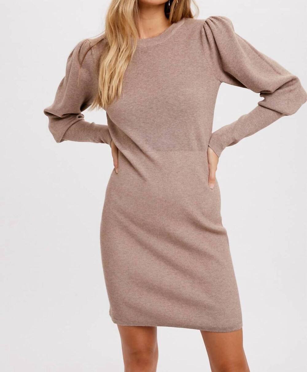 NEW BLUIVY puff sleeves sweater dress in latte